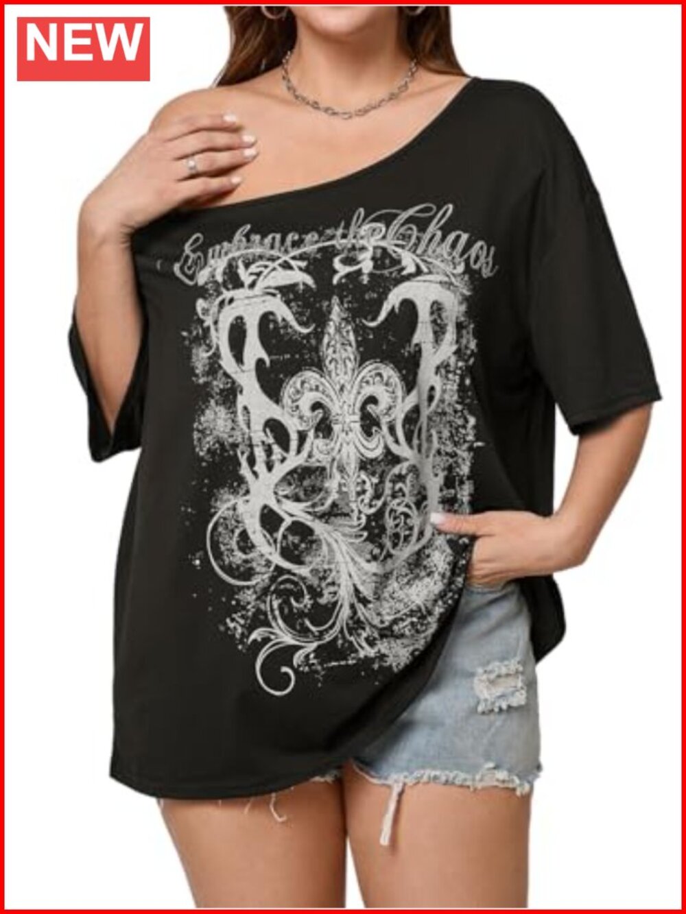 Plus Size Off Shoulder Drop Shoulder Short Sleeve T-Shirt